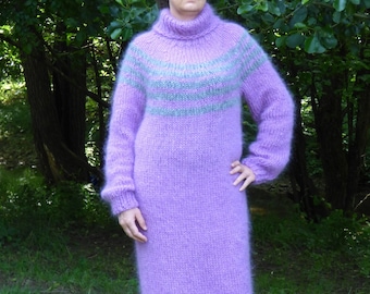 Mohair Dress Turtleneck ,Thick Hand Knit Chunky Sweaterdress
