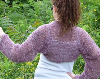 Hand Knit Cotton/Wool Bolero,Handmade Shrug,Summer Long Sleeves