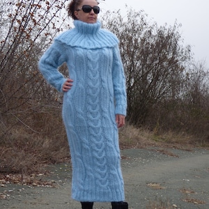 Mohair Dress Cable Knit Long Turtleneck Handmade Long Chunky Sweater