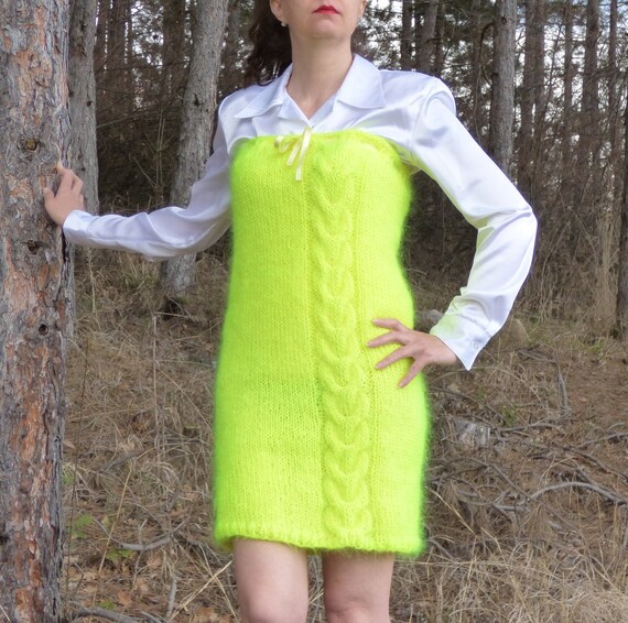mohair mini dress Hand Knit Mohair Mini Dress ,Handmade Sweaterdress