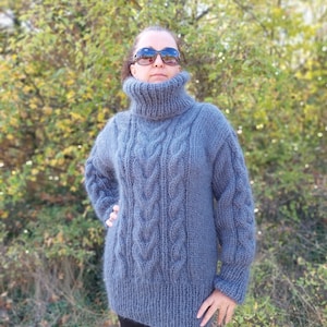 Mohair Thick Sweater Men Turtleneck Long cable Knit Chunky - Etsy