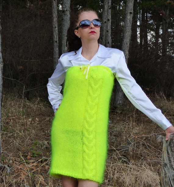 Hand Knit Mohair Mini Dress ,Handmade Sweaterdress Hand Knit Mohair Mini Dress ,Handmade Sweaterdress