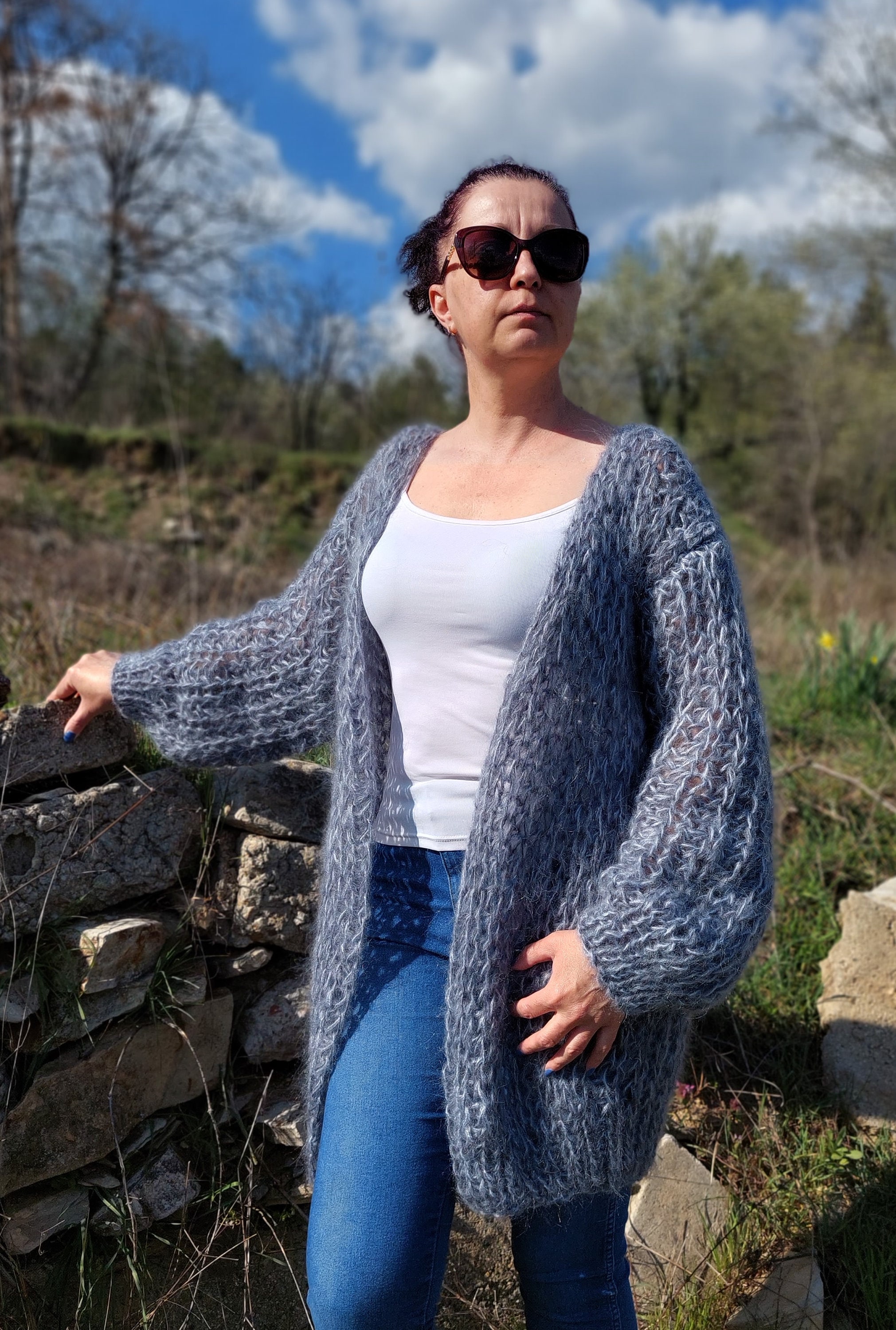Mohair Cardigan Women Chunky Knit Oversized Hand Knit Sweater - Etsy