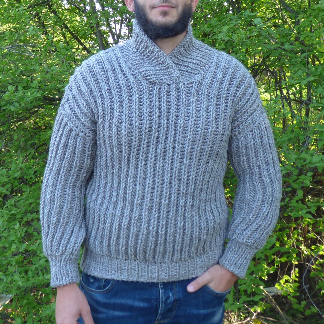 Pull en laine fait main pour hommes pull en grosse maille (M/L