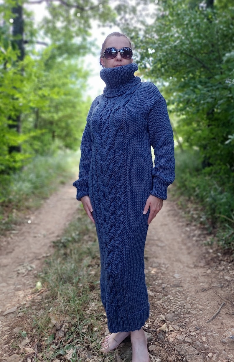 Wool Dress Turtleneck Thick and Chunky Cable Knit Long Sweater - Etsy