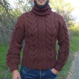 Dicker Wolle Pullover Männer Rollkragen Hand Knit Chunky Pullover