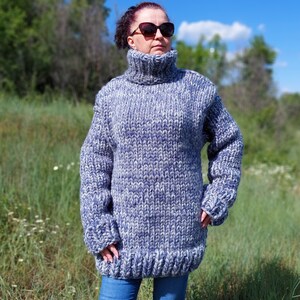 18 Strands Wool Sweater Men Mega Thick and Chunky Turtleneck Pullover Melange image 3