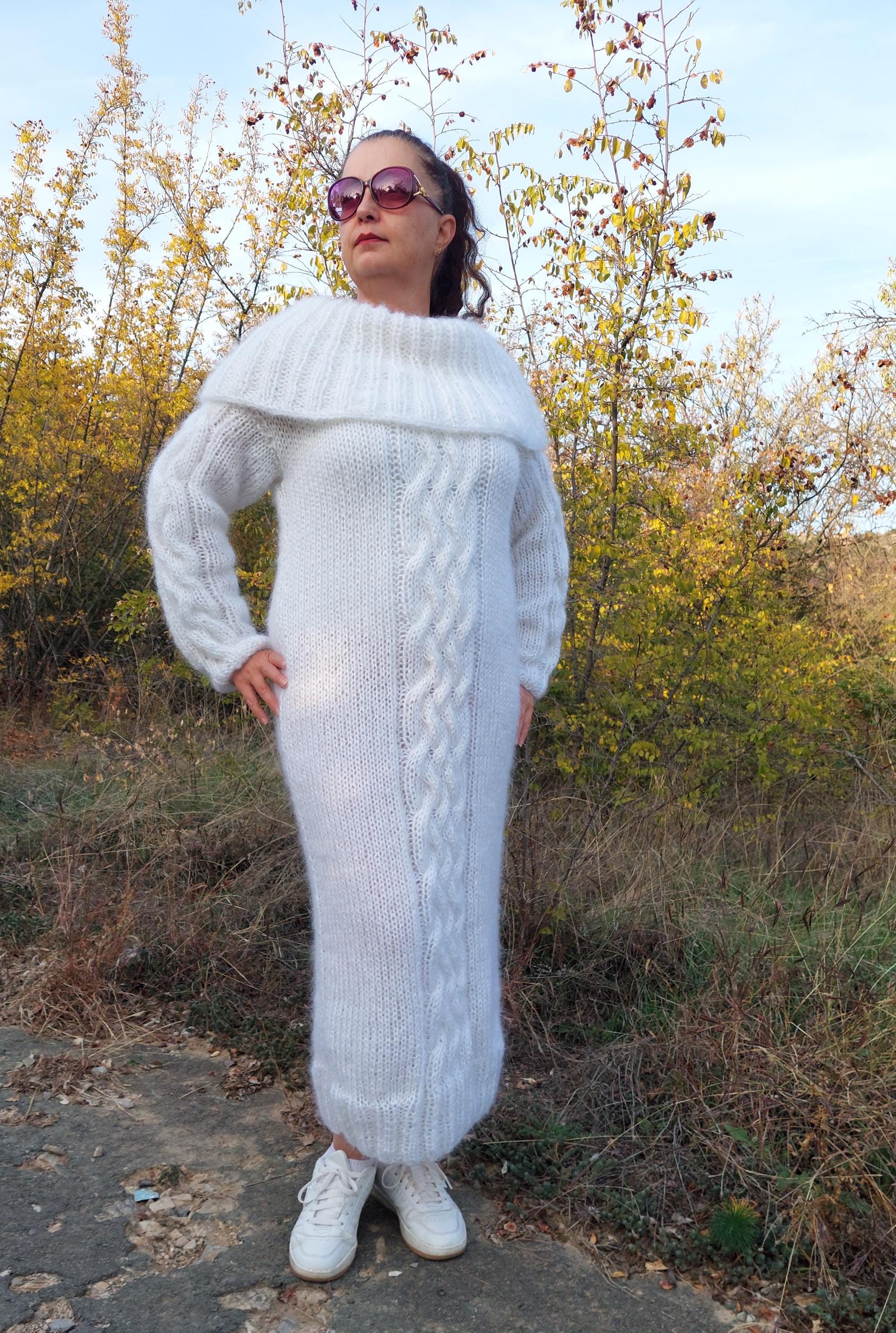 Massive Mohair Turtleneck Handmade Mohair Cable Knit Sweater Dress