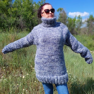 18 Strands Wool Sweater Men Mega Thick and Chunky Turtleneck Pullover Melange image 5