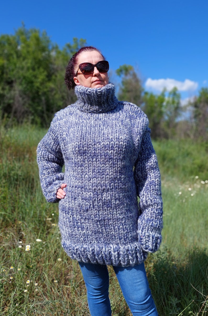 18 Strands Wool Sweater Men Mega Thick and Chunky Turtleneck Pullover Melange image 6