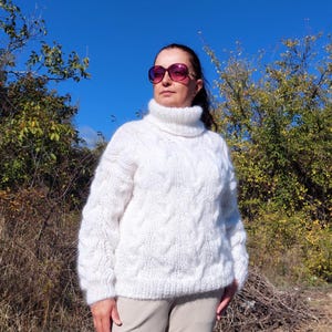 Mohair Thick Sweater Turtleneck Men Cable Knit Chunky Pullover Women Mohair Luxury Jumper Unisex