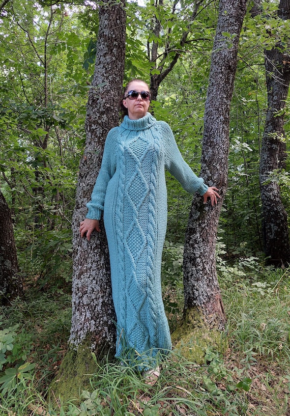 Buy Wool Dress Chunky Cable Knit thick Long Sweater Dress Turtleneck ready TO SHIP Online in India Etsy
