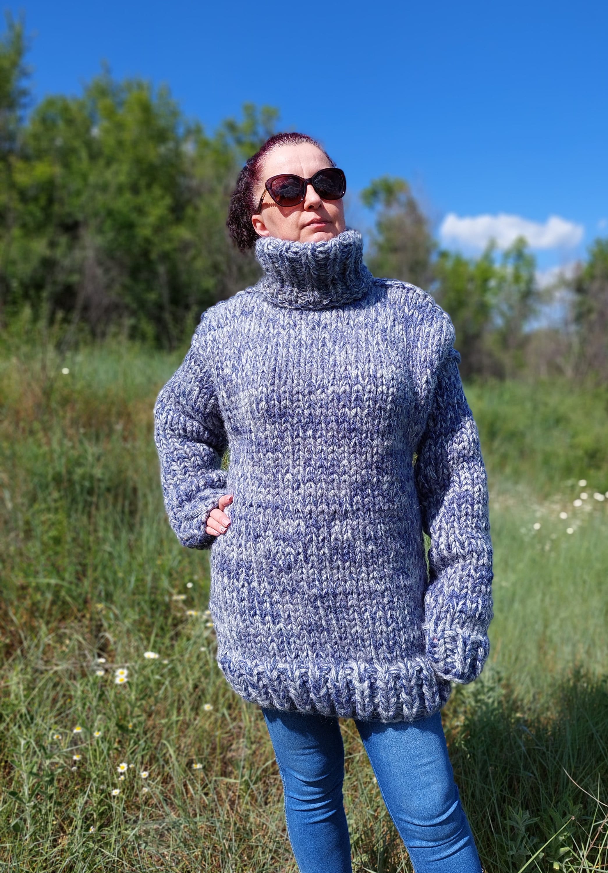 18 Strands Wool Sweater Men Mega Thick and Chunky Turtleneck