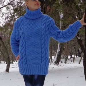 Mohair Sweater Turtleneck ,Cable Knit Angora Pullover