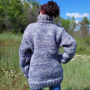 18 Strands Wool Sweater Men Mega Thick and Chunky Turtleneck Pullover Melange image 8