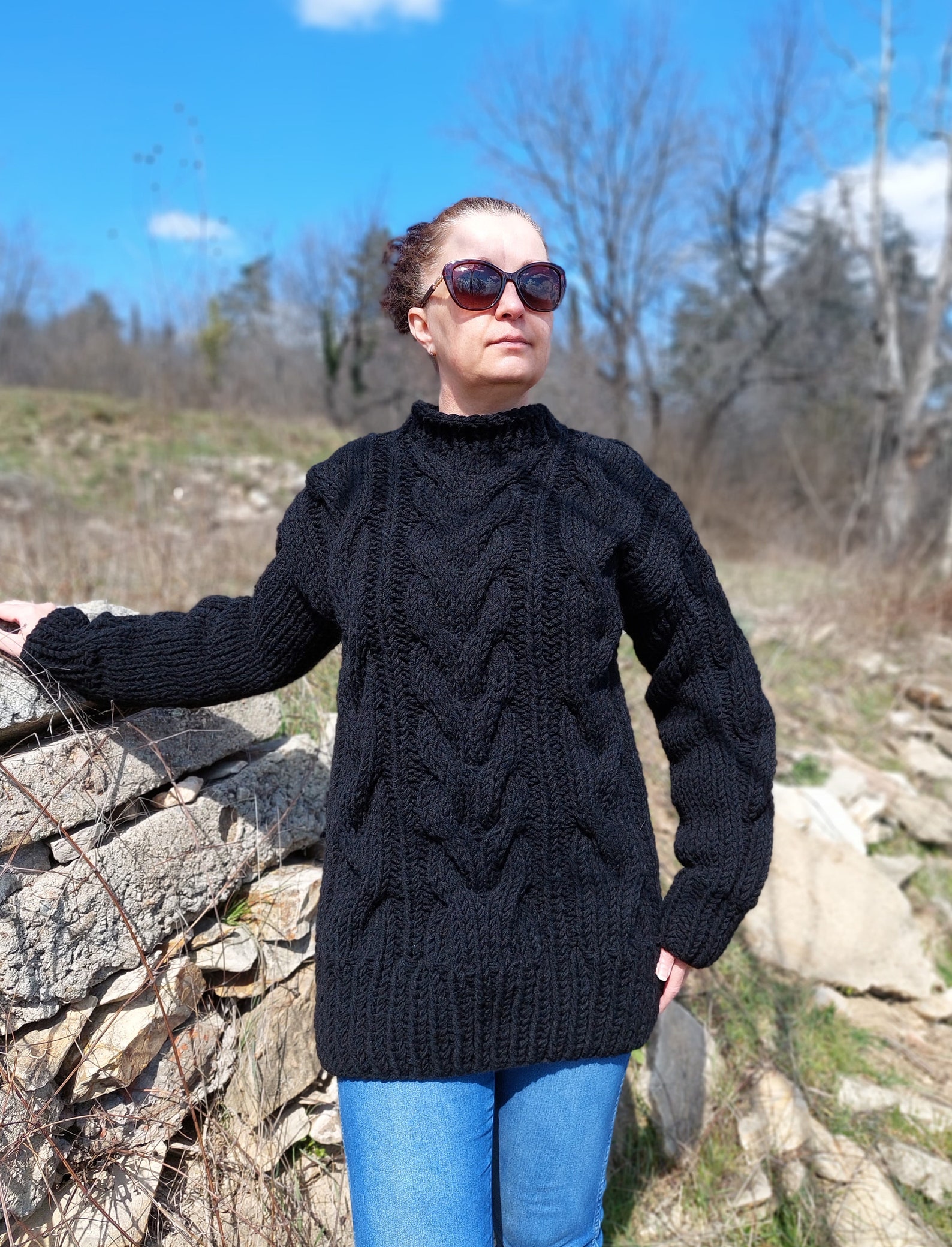 Wool Sweater Men Hand Knit With 3 Strandsthick and Chunky - Etsy