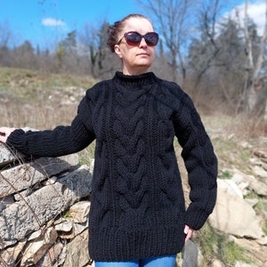 Wool Sweater Men Handmade with 3 Strands Thick Chunky Pullover Cable Knit