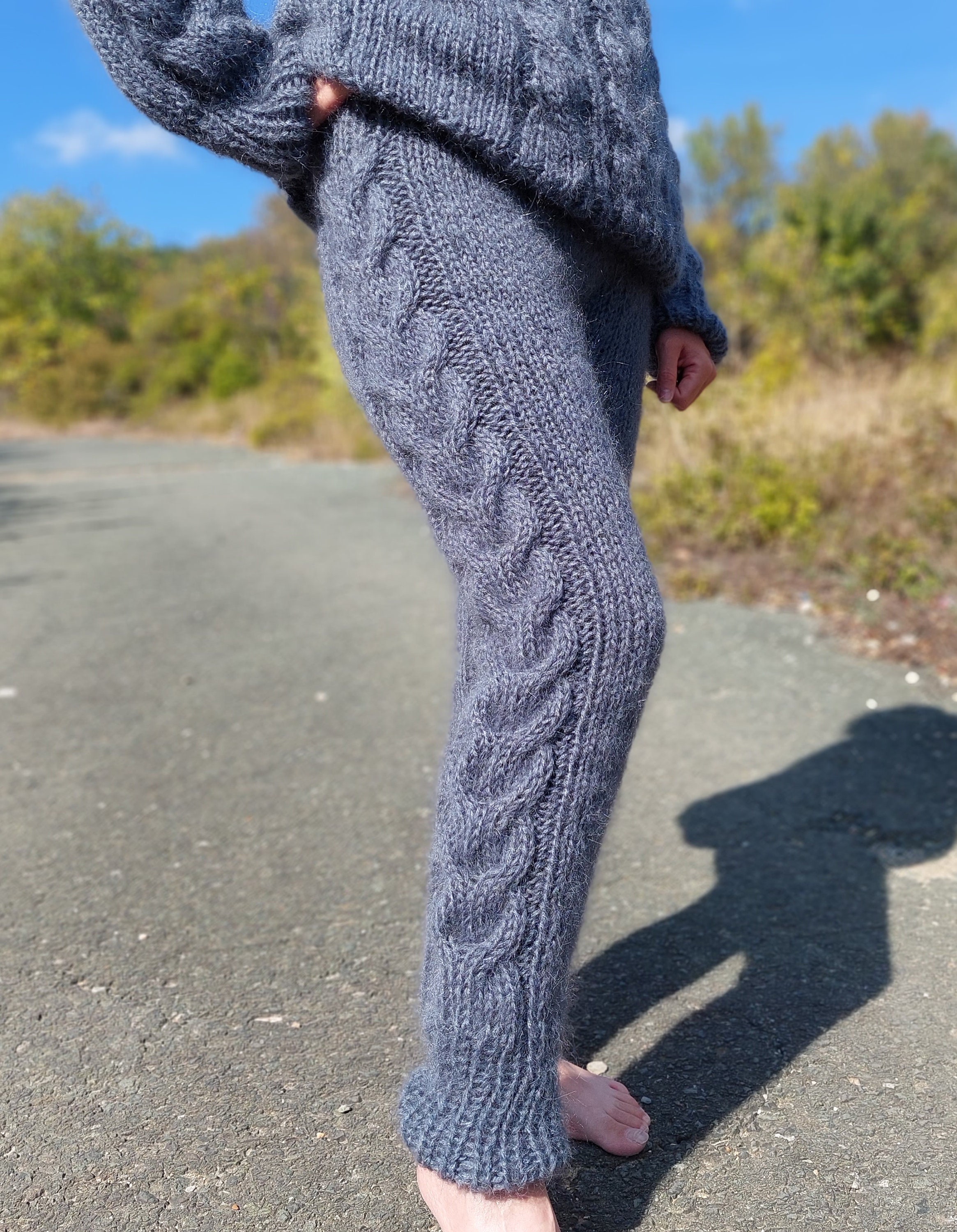 Hand Knit Mohair Pants ,handmade Cable Trouser,thick and