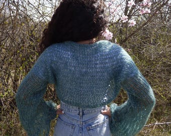 Hand Knit Mohair Bolero Summer Pullover Long Sleeves Handknitted Shrug