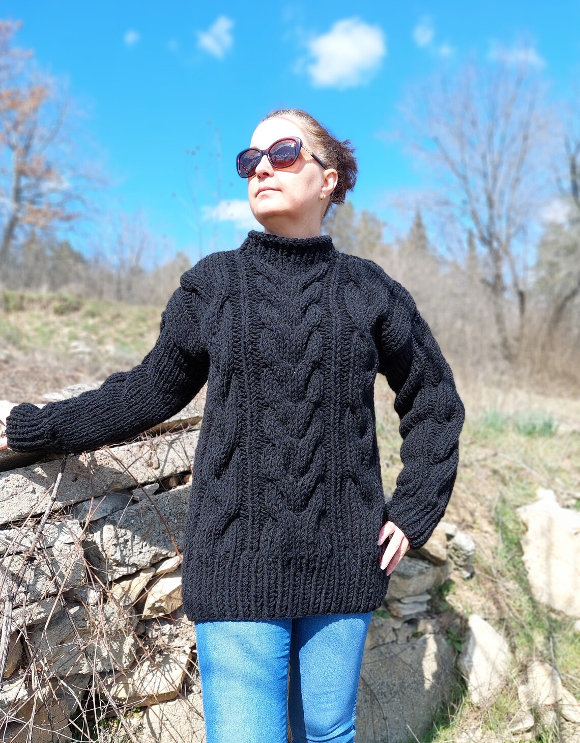 Wool Sweater Men Hand Knit With 3 Strandsthick and Chunky - Etsy