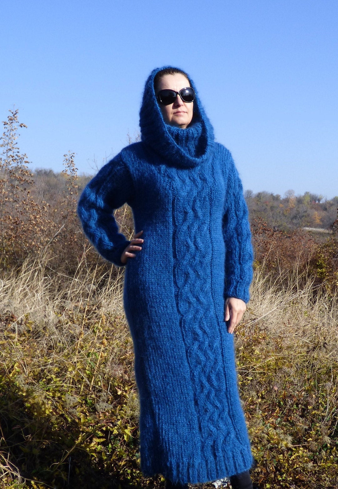 Thick Mohair Dress Turtleneck cable Knit Chunky Sweater Dress - Etsy