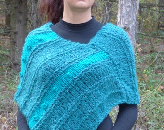 Hand Knit Mohair / Wool Poncho,Handmade Scarf ,Soft and Warm