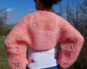 Hand Knit Mohair Bolero,Handmade Shrug,Long Sleeves