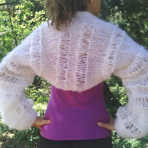 Hand Knit Mohair Bolero Summer Pullover Long Sleeves Handknitted Shrug