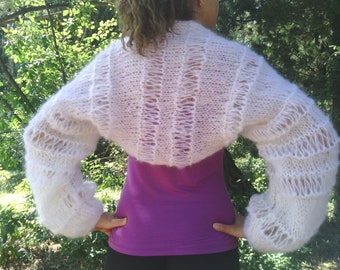 Hand Knit Mohair Bolero Summer Pullover Long Sleeves Handknitted Shrug