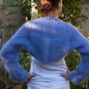 Hand Knit Mohair Bolero,Handmade Shrug,Long Sleeves