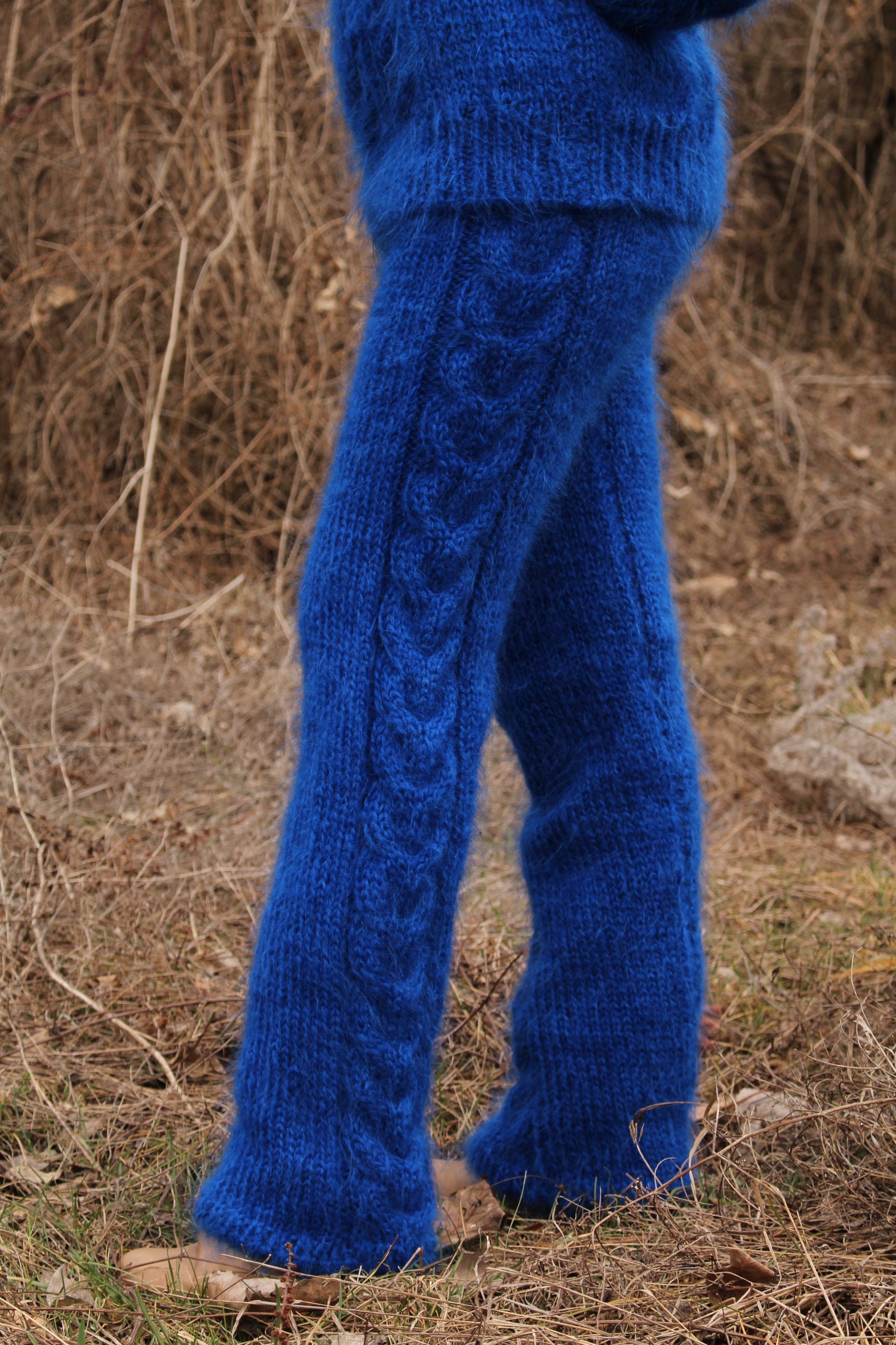 Mohair Sweater Turtleneck and Pantsthick Hand Knit Cable - Etsy