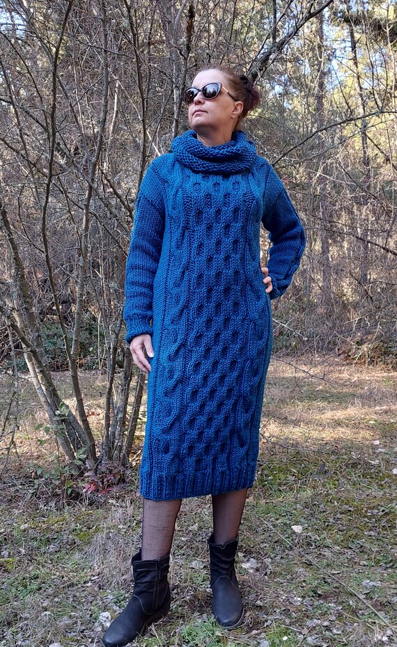 Wool Dress Thick and Chunky Cable Knit 