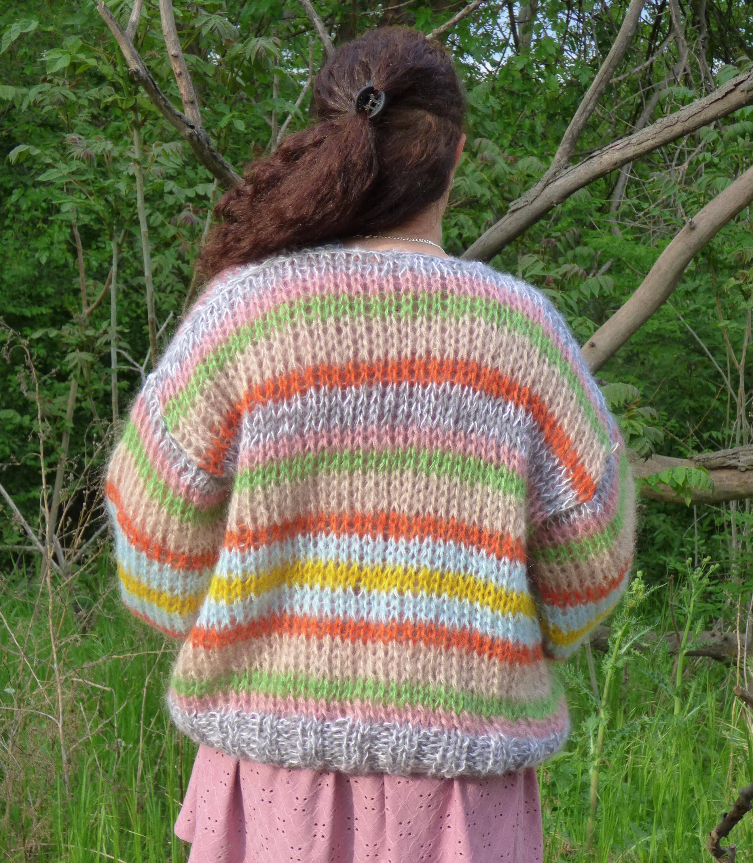 Mohair Cardigan Women Tye-die Knit Multicolor,chunky