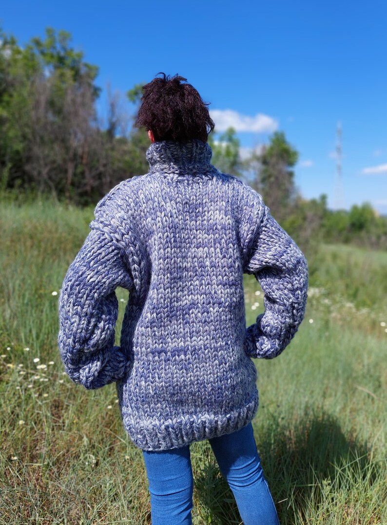 18 Strands Wool Sweater Men Mega Thick and Chunky Turtleneck Pullover Melange image 7