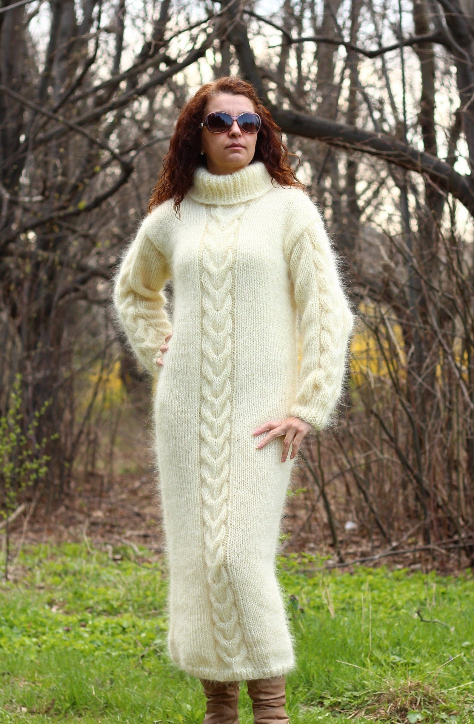 Mohair Dress Thick and Chunky Sweater Turtleneck ,cable Knit ...