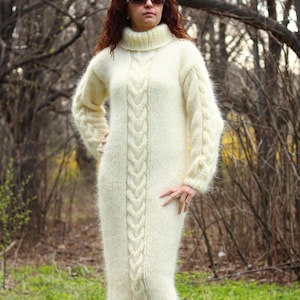 Mohair Dress Thick and Chunky Sweater Turtleneck Cable Knit Mohair Sweaterdress