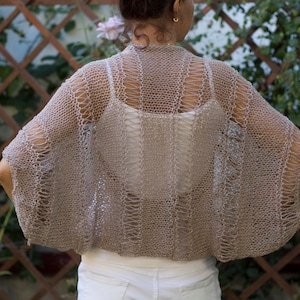 Hand Knit Cotton Bolero,Handmade Shrug,Summer Short Sleeves