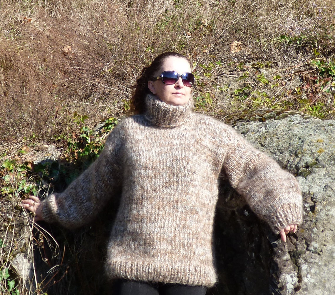 Thick Mohair Sweater Turtleneck Chunky Knit ,melange Pullover 4 Strands ...