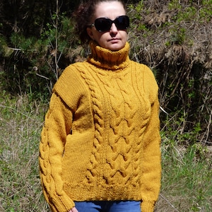 Thick Wool Sweater Turtleneck Men Chunky Pullover Women Cable Knit