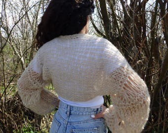 Hand Knit Mohair Bolero Summer Long Sleeves Handknitted Mohair Shrug
