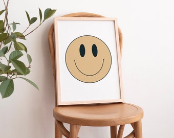 Smiley Face Art Print | Retro Digital Print | Instant Download | Trendy Printable Wall Art