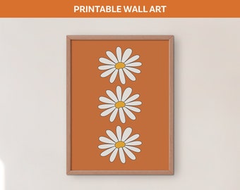 Daisies Art Print / Impresión digital retro / Descarga instantánea / Arte de pared imprimible de moda