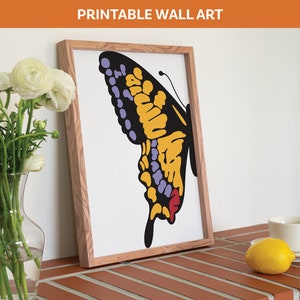Yellow Butterfly Art Print | Retro Digital Print | Instant Download | Trendy Printable Wall Art