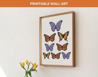 Impresión de arte de gráfico de mariposas / Impresión digital retro / Descarga instantánea / Arte de pared imprimible de moda