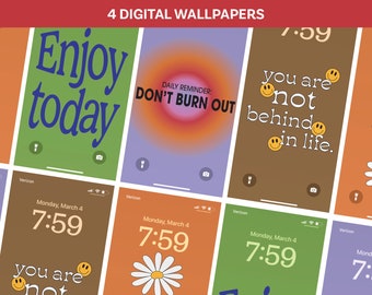 Paquete de fondos de pantalla independientes / Paquete de 4 fondos descargables para iPhone / Fondos de pantalla retro de iOS