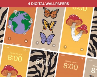 Paquete de fondos de pantalla de naturaleza / Paquete de 4 fondos descargables para iPhone / Fondos de pantalla retro de iOS