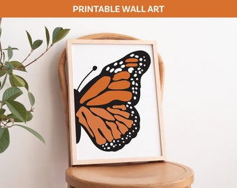 Impresión de arte de mariposa monarca / Impresión digital retro / Descarga instantánea / Arte de pared imprimible de moda
