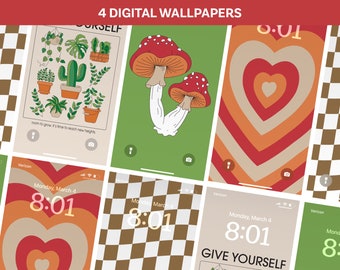 Paquete de fondos de pantalla retro / Paquete de 4 fondos descargables para iPhone / Fondos de pantalla de iOS de moda