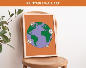 Earth Art Print / Impresión digital retro / Descarga instantánea / Arte de pared imprimible de moda