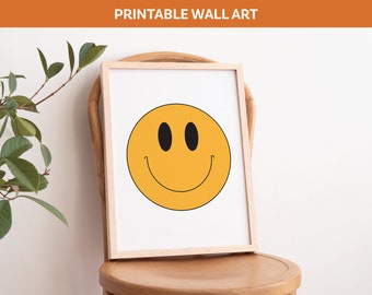 Impresión de arte de cara sonriente / Impresión digital retro / Descarga instantánea / Arte de pared imprimible de moda